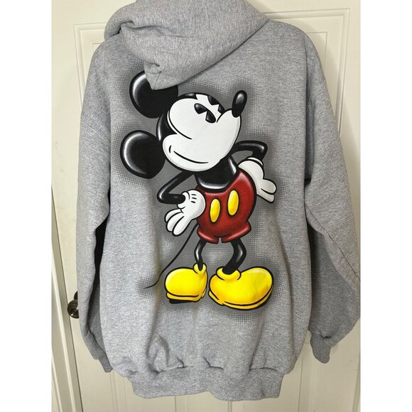 Disneyland Mickey Mouse Gray Zip up Hooded Jacket Medium By Hanes 50% Cotton 50% - Picture 1 of 7